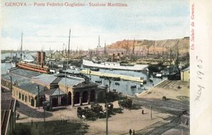 Ponte Federico Guglielmo och färjeterminalen, Genua av Italian Photographer