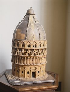 En modell av dopkapellet i Pisa (trä)