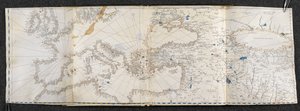 Lägg till. 21592, f.1r Karta över Europa och Asien. Portolano, på tjugoen kartor, över länder på båda hemisfärerna (vellum) av Italian School