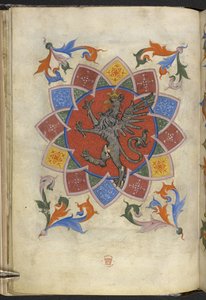 Lägg till. 21965, f.5v Heraldisk figur: A griffin, Statute of Guild of Tailors, från 