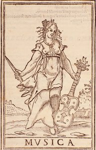 "Allegory of music" Sida från "Summa av alla vetenskaper" essä av Aurelio Marinati (1500-talet) av Italian School