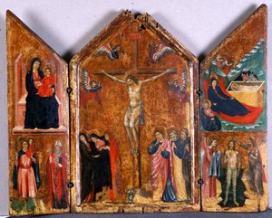 Altartriptyk med korsfästelsen och andra scener, ca 1320 (tempera på trä)