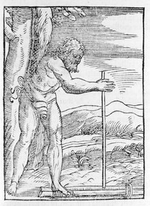 En indisk Tainos tänder en eld genom att gnugga två stycken trä. Gravyr från "" Navigationi och Viaggi"" av Giovanni Battista Ramusio (1485-1557), vol. III, Venedig 1565. av Italian School