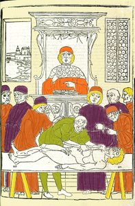 Anatomisk dissektion. Gravyr från en behandling av medicin av Gerolamo Cardano (Cardano) (Cardanus Hieronymus), Florens av Italian School