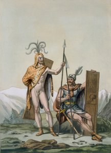 Forntida keltiska krigare klädda för strid, ca 1800-18 av Italian School