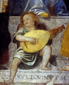 Ängelmusiker som spelar lut. Detalj av en fresk från 1600-talet från en kyrka i Milano. av Italian School