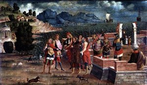 Apollo och Poseidon kommer för att hjälpa Laomedon, ca 1500 av Italian School