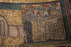 Absiddetalj, Betlehem och får (mosaik) av Italian School
