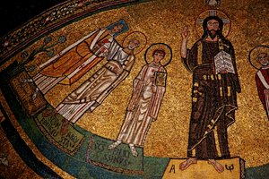 Apsid med Kristus, helgon och påven Gregorius IV (mosaik) av Italian School