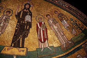Apsid med Kristus, helgon och påven Gregorius IV (mosaik) av Italian School