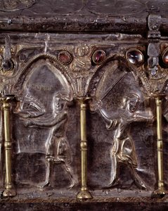 Ark of Barbarossa, med scener från Johannes Döparens liv (trä, bladsilver och stenar av Italian School
