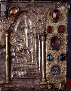 Ark of Barbarossa, med scener från Johannes Döparens liv (trä, bladsilver och stenar av Italian School