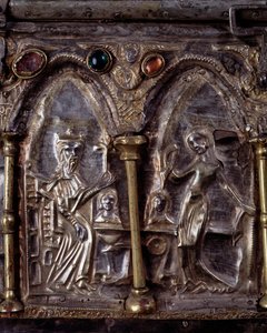 Ark of Barbarossa, med scener från Johannes Döparens liv (trä, bladsilver och stenar av Italian School