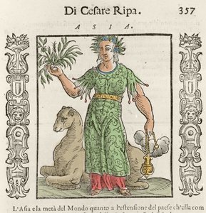 Asiatisk allegori med en kamel. Gravyr från "" Iconologia"" av Cesare Ripa (1550 omkring 1622) av Italian School