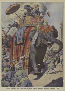 Mordförsök mot Lord Hardinge, vicekung av Indien (färglitografi) av Italian School