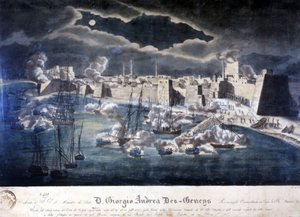 Attack av den sardiska flottan på hamnen i Tripoli under operationer mot barbarisk piratkopiering 1825. av Italian School