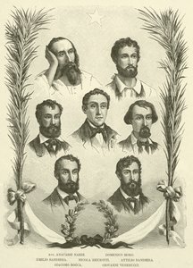 Avv Anacarsi Nardi, Domenico Moro, Emilio Bandiera, Nicola Ricciotti, Attilio Bandiera, Giacomo Rocca, Giovanni Venerucci (gravyr) av Italian School