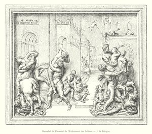 Basrelief av piedestalen för bortförandet av sabinerna, J av Bologna (gravyr) av Italian School