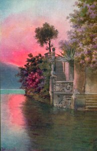 Bellagio, Comosjön, Italien (färglitografi) av Italian School