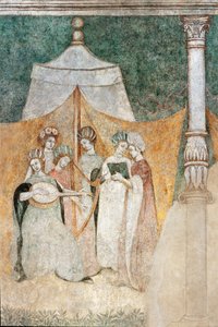 Bicocca degli Arcimboldi: fresk från 1400-talet, detalj av kvinnor som spelar musik (fresk) av Italian School