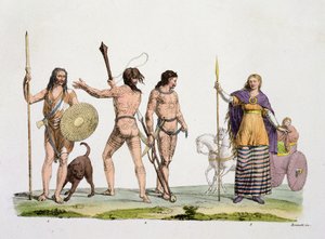 Britter, kaledonier och drottning Boadicea, skylt 4 från The History of the Nations (akvatint) av Italian School