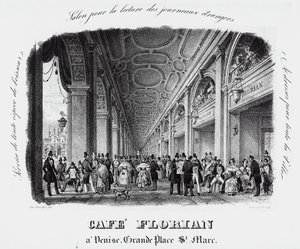 Caffe Florian på Piazza San Marco i Venedig, gravyr, Italien av Italian School