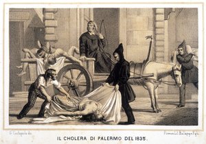 Vagn som plockar upp de döda under koleraepidemin i Palermo 1835. av Italian School