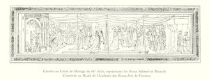 Cassone eller bröllopskrin från 1400-talet, föreställande Adimari- och Ricasoli-bröllopet, bevarad på Konsthögskolans museum i Florens (gravyr) av Italian School