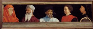 Cassone med 5 porträtt av mästaren under den florentinska renässansen (från vänster till höger Giotto di Bondone, Paolo Uccello, Niccolo Donatello, Antonio Manetti, Filippo Brunelleschi). Italiensk skola på 1500-talet. Inskriften nedan är troligen succ av Italian School