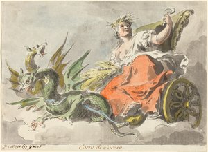 Chariot of Ceres (penna och svart bläck med grå tvätt och akvarell på lagt papper) av Italian School