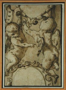 Keruber, tidigt 1600-tal (penna & bläck & tvätt på papper) av Italian School