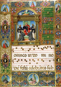 Körminiatyr med St. Benedictus som predikar för munkar (pigment på veläng) av Italian School