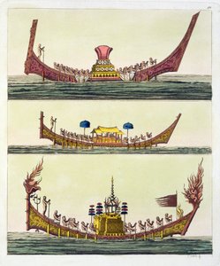 Cochin kinesiska fartyg, illustration från Le Costume Ancien et Moderne av Giulio Ferrario, publicerad ca 1820-30-talet av Italian School