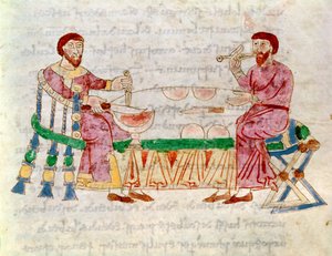Codex 132 Livre 22 Kap.1 Måltiden, från De Universo av Rabanus Maurus (c.780-856) 1023 av Italian School