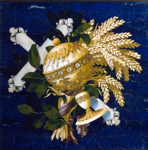 Sammansättning. (Intarsia av inlagd marmor av Italian School