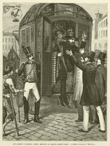 Med Triumph Accent, just demonterad av Carrozza Mazzini Said, "The Italian Ethereal and Found" (gravyr) av Italian School