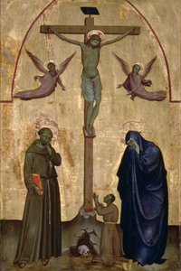 Korsfästelse med den helige Franciskus av Assisi och en donator (tempera på panel)