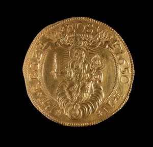 Republiken Genes valuta: 12,5 guldmynt. Diameter 61 mm. 1656. tillbaka. Genes Museum of Strada Nuova av Italian School