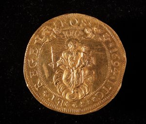 Republiken Genes valuta: 25 dubbla guldmynt. Diam.52,5 mm. 1694. Tillbaka. Genes Museum of Strada Nuova (inv. 6457) av Italian School