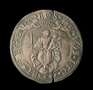 Republiken Genes valuta: ECU bred i silver. Diam. 61 mm. 1693. tillbaka. Genes Musei di Strada Nuova (inv, M7097) av Italian School