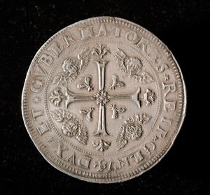 Republiken Genes valuta: sex ecu silvermynt. Diam. 61,5 mm. 1715. Tillbaka. Genes Musei di Strada Nuova (inv, M7156) av Italian School