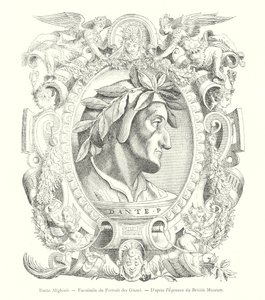 Dante Alighieri, faksimil av porträttet av Giunti, efter British Museum Print (gravyr) av Italian School