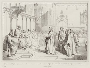 Dante Allighieri presenterade sig för senaten som ambassadör för Guido Novello av Polenta, Lord of Ravenna av Italian School