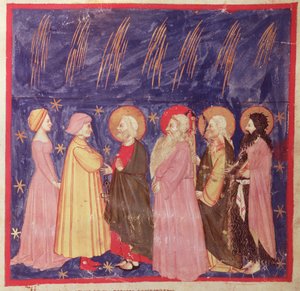 Dante och Beatrice med paradisets heliga, från Den gudomliga komedin av Dante Alighieri (1265-1321) av Italian School