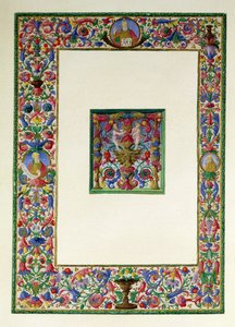 Dekorativ bård med Gud Fadern och två profeter och ett historiskt initialt T med en siren och två putti, 1400-1500-talet av Italian School
