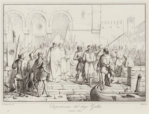 Deposition of Doge Galla, 750 (gravyr) av Italian School