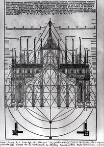 Design för katedralen i Milano, illustration från De Architectura av Vitruvius, Como, 1521 av Italian School