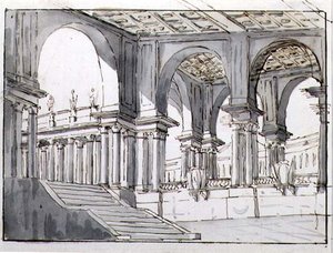 Design för en nyklassisk scenuppsättning av Italian School