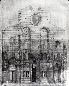 Design av fasaden på Santa Maria del Fiore eller Duomo, Florens (penna och bläck på papper) (sv foto) av Italian School