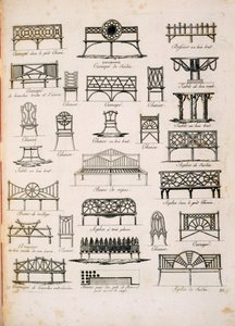 Design för trädgårdsstolar, från A Compendium of Drawings, av J.G. Grohmann, publicerad 1805 av Italian School